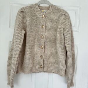 BODEN Gold Button Fluffy Cardigan